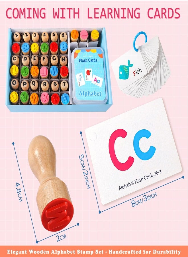 MeCids Wooden Alphabet Number Stamp for Kids - Educational Learning Toy Stamp for Playdough with 26 Letters, Numbers 0-9, Flashcards - ABC Spelling and Math Learning Toddler (Alphabet Number-39 Pcs) - Image 3